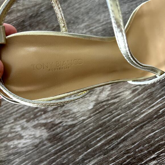 NWT Tony Bianco Gold Nappa Metallic Strappy Heels Size 7.5 Stiletto Sandals NWOB - Picture 12 of 16